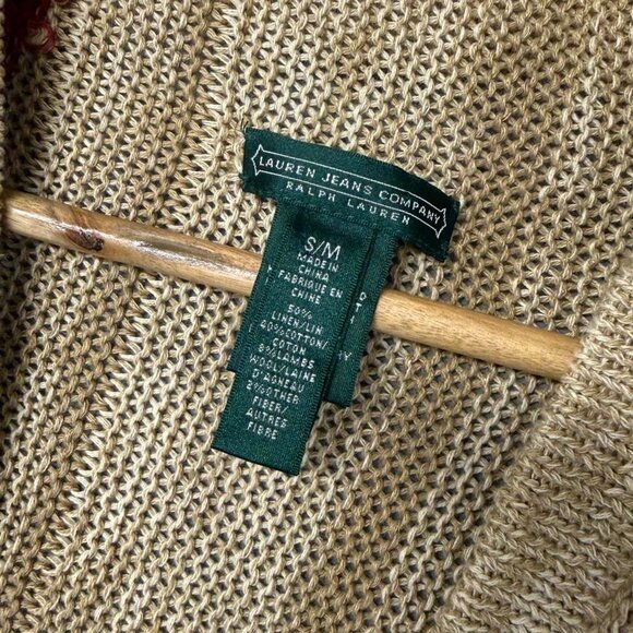Ralph Lauren Southwestern Boho Fringe Aztec Knit Linen Wool Cardigan S/M - Picture 3 of 3